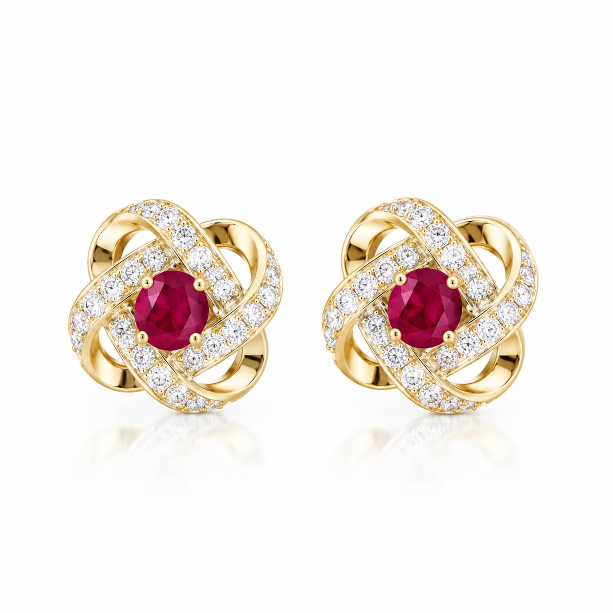 Planet orbit design oval cut lab grown ruby earrings stud