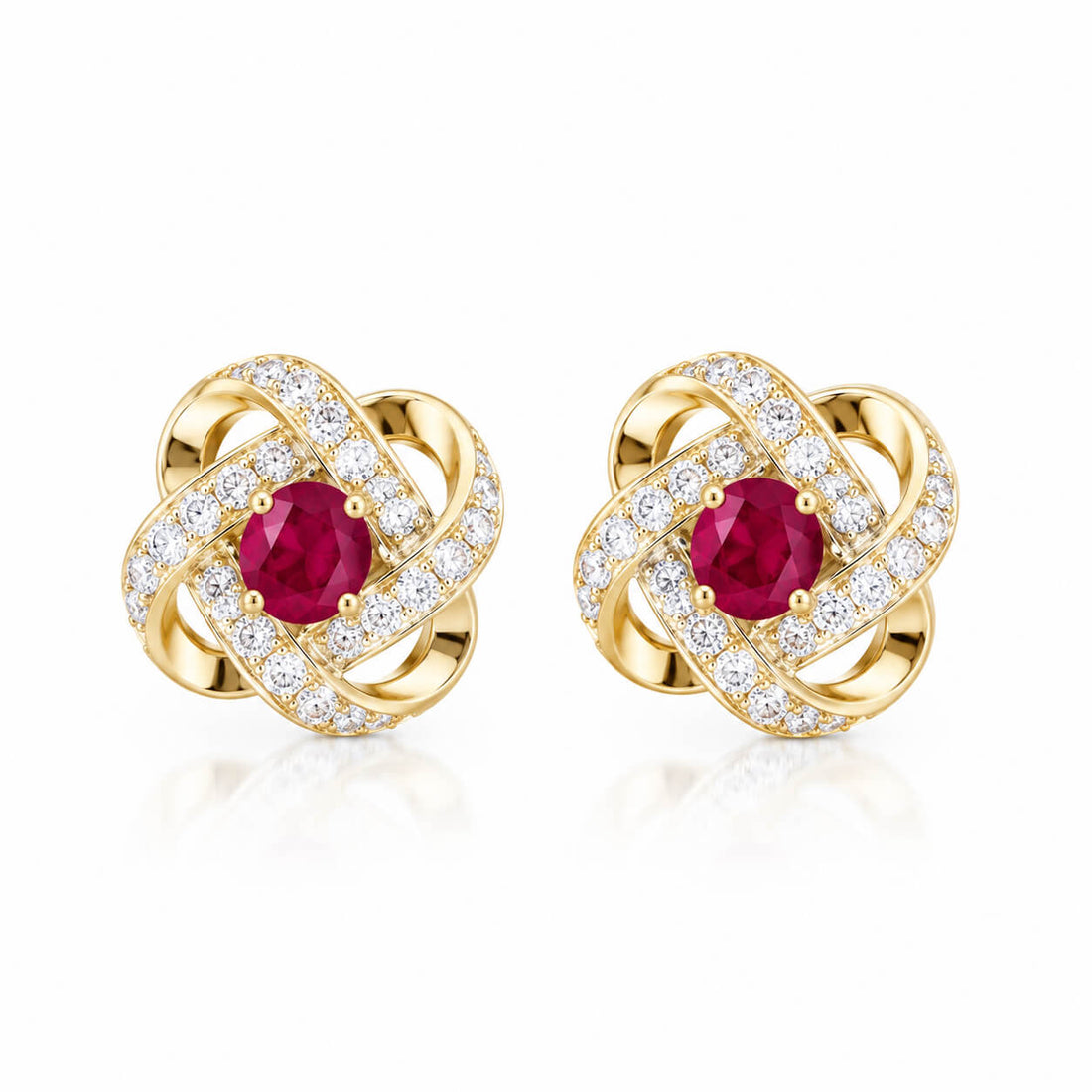 Planet orbit design oval cut lab grown ruby earrings stud