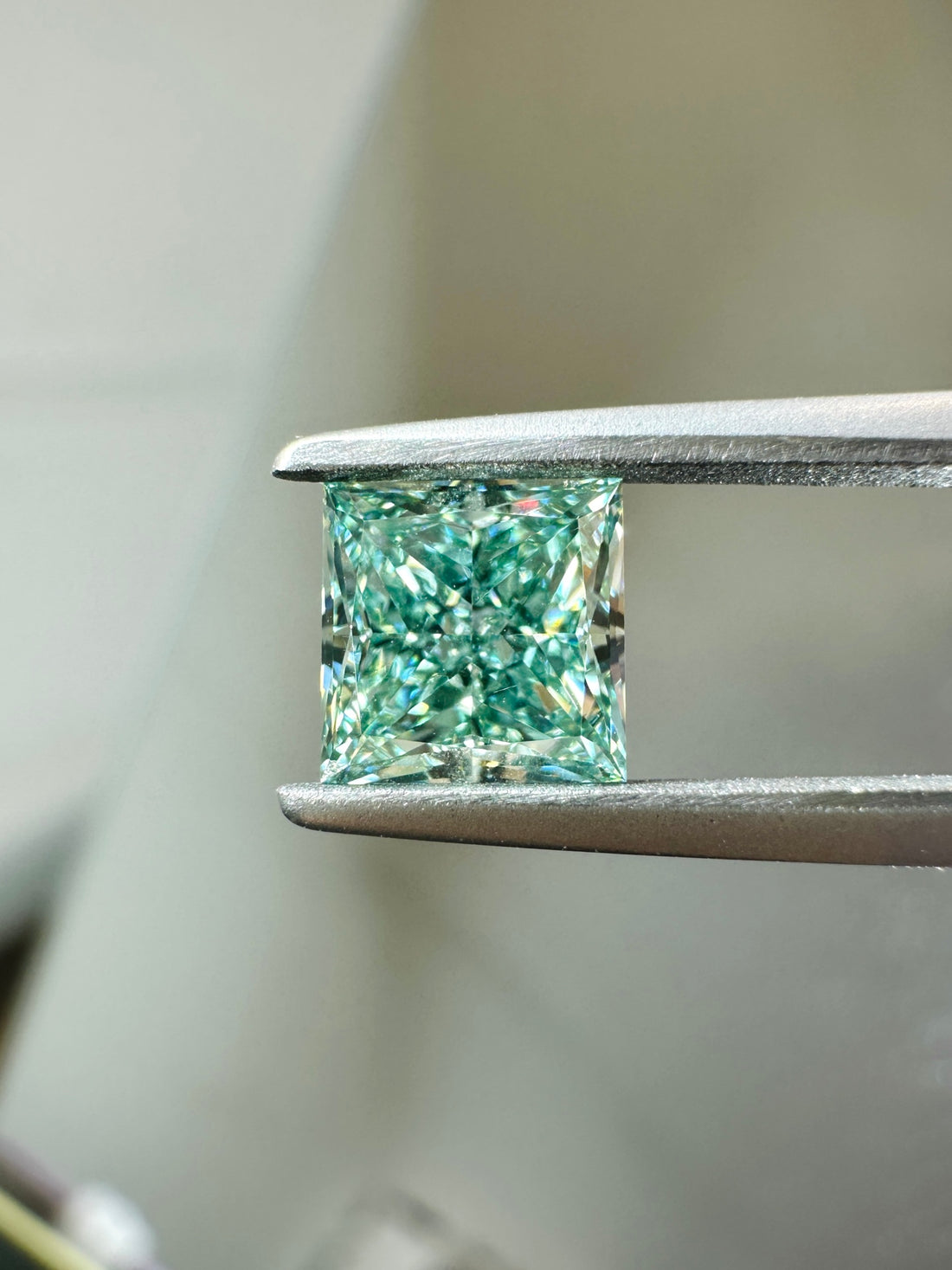 2.35ct VS1 Princess Cut Lab Grown Green Diamond