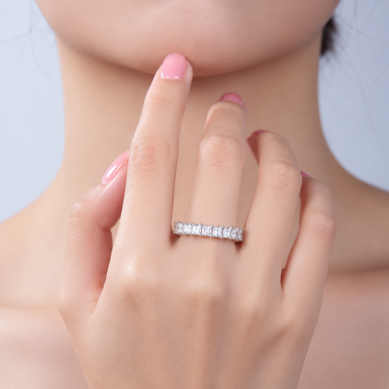 Princess cut lab grown diamond anniversary wedding ring