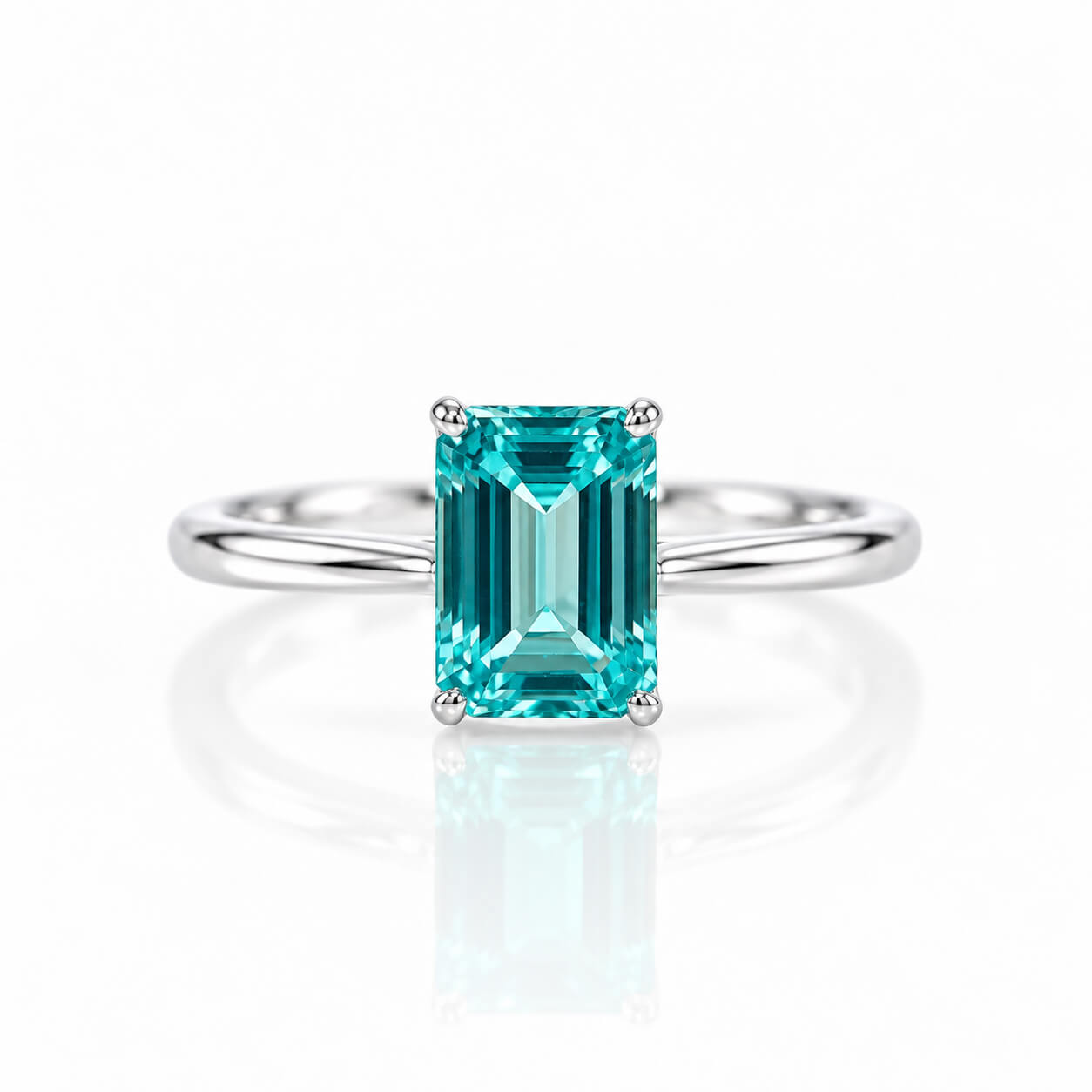 Radiant cut  lab grown Paraiba engagement ring