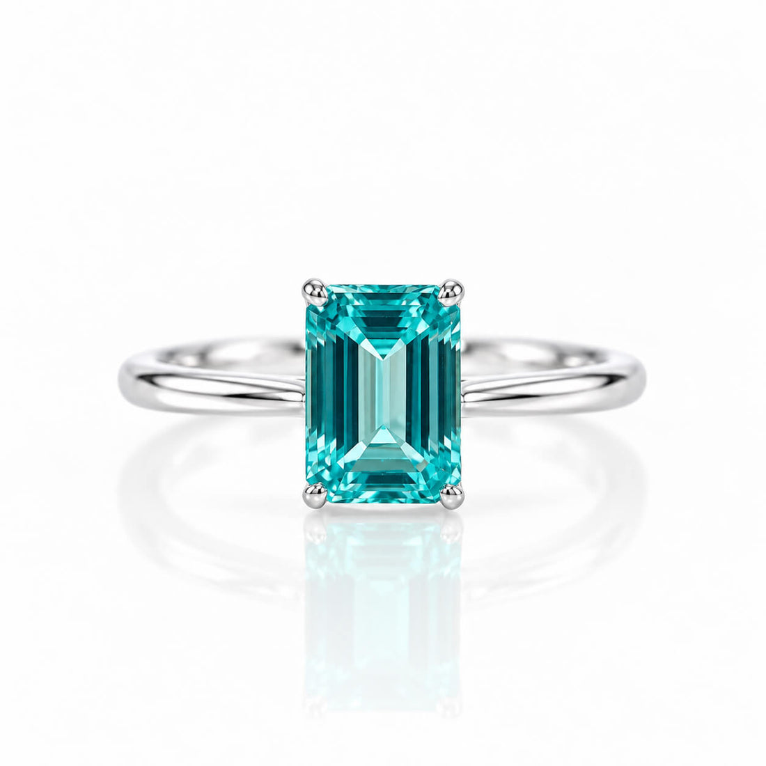 Radiant cut  lab grown Paraiba engagement ring