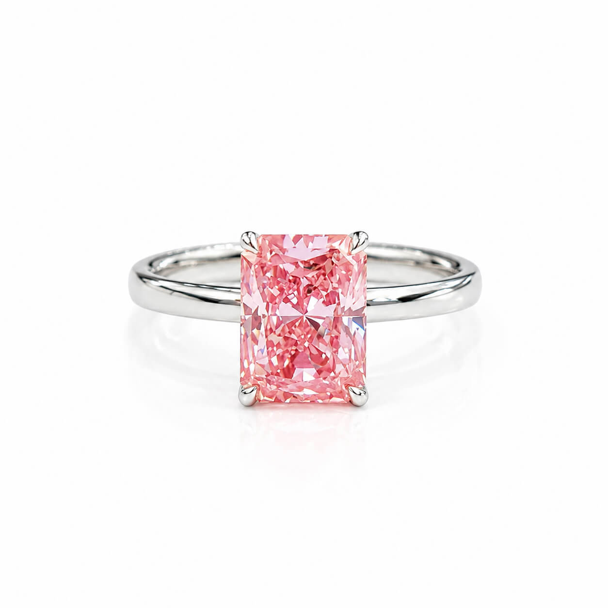 Radiant cut lab grown pink diamond engagement ring