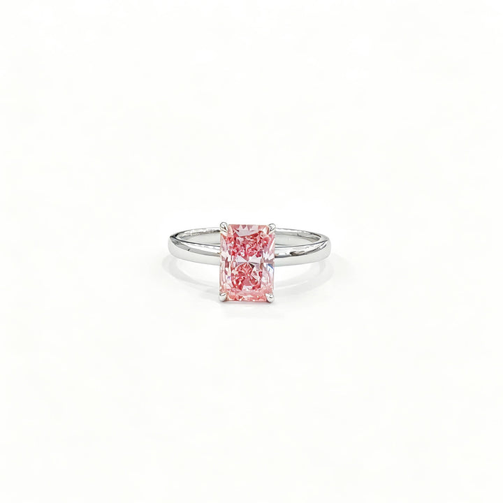 Radiant cut lab grown pink diamond engagement ring