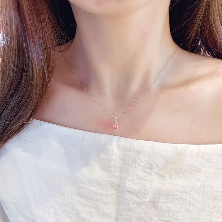 Radiant cut lab grown pink diamond pendant necklace