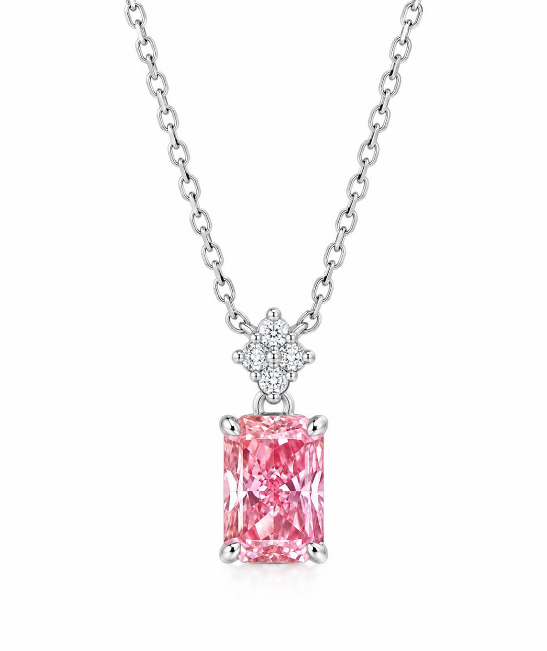 Radiant cut lab grown pink diamond pendant necklace