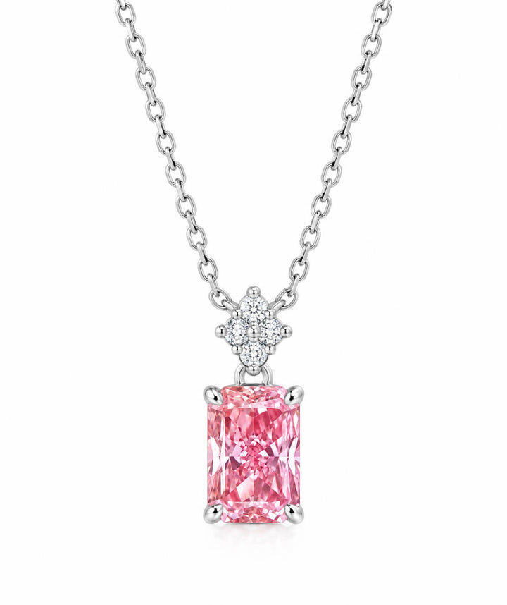 Radiant cut lab grown pink diamond pendant necklace