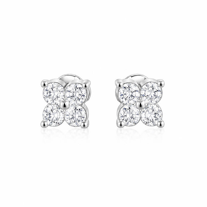 Round cut four-leaf clover lab grown diamond earrings stud