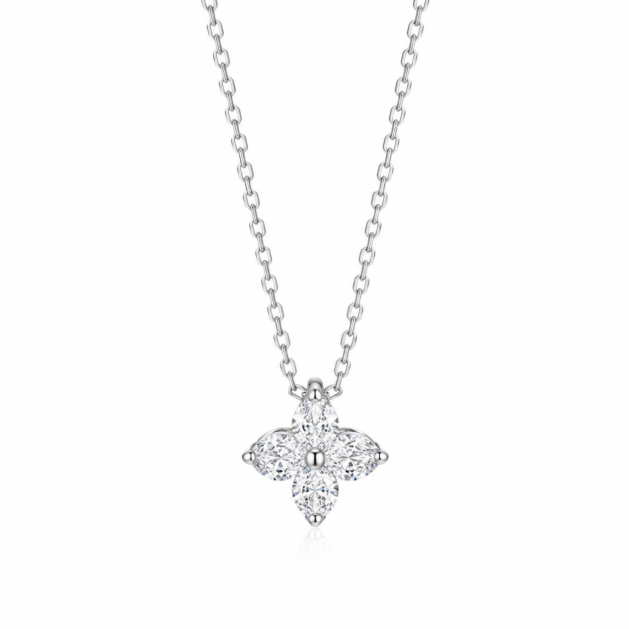 Round cut four-leaf clover lab grown diamond necklace