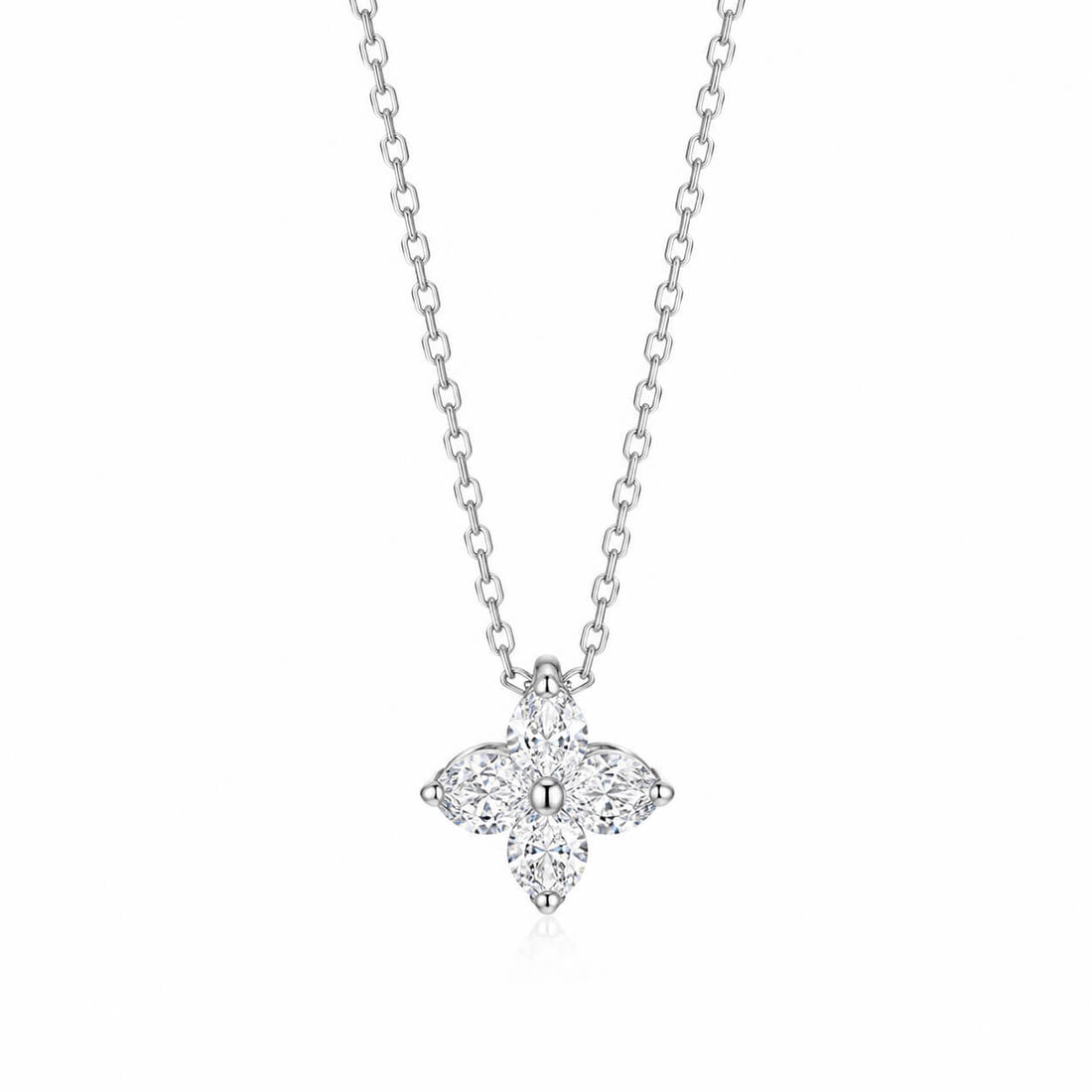 Round cut four-leaf clover lab grown diamond necklace
