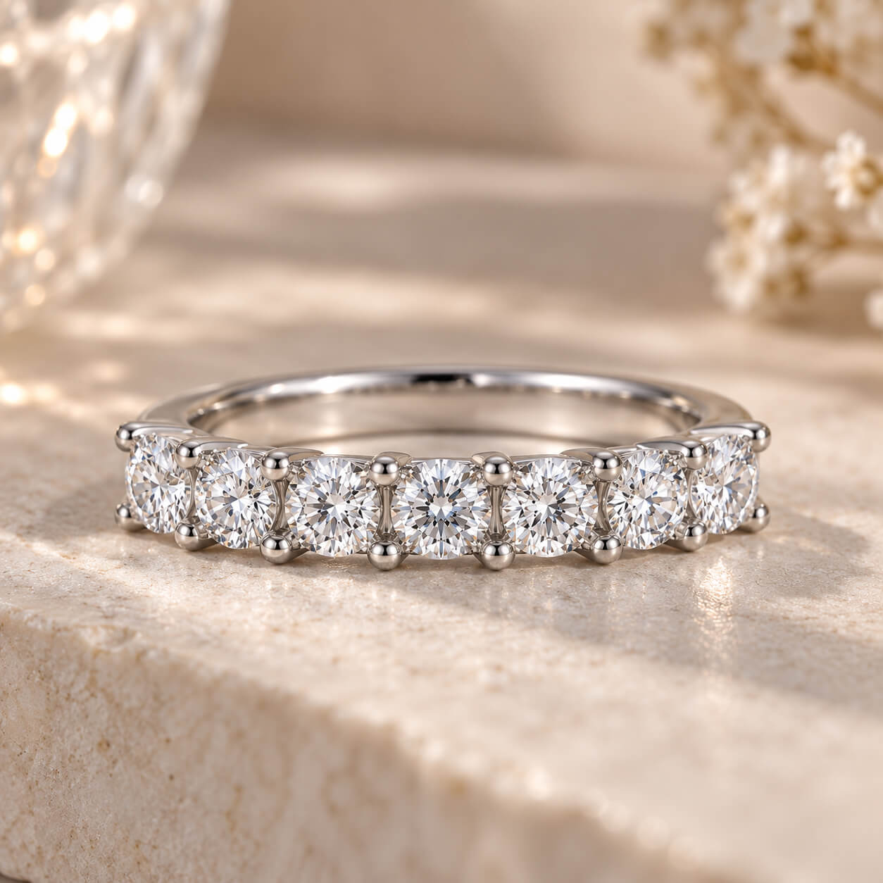 Round cut lab grown diamond anniversary wedding ring