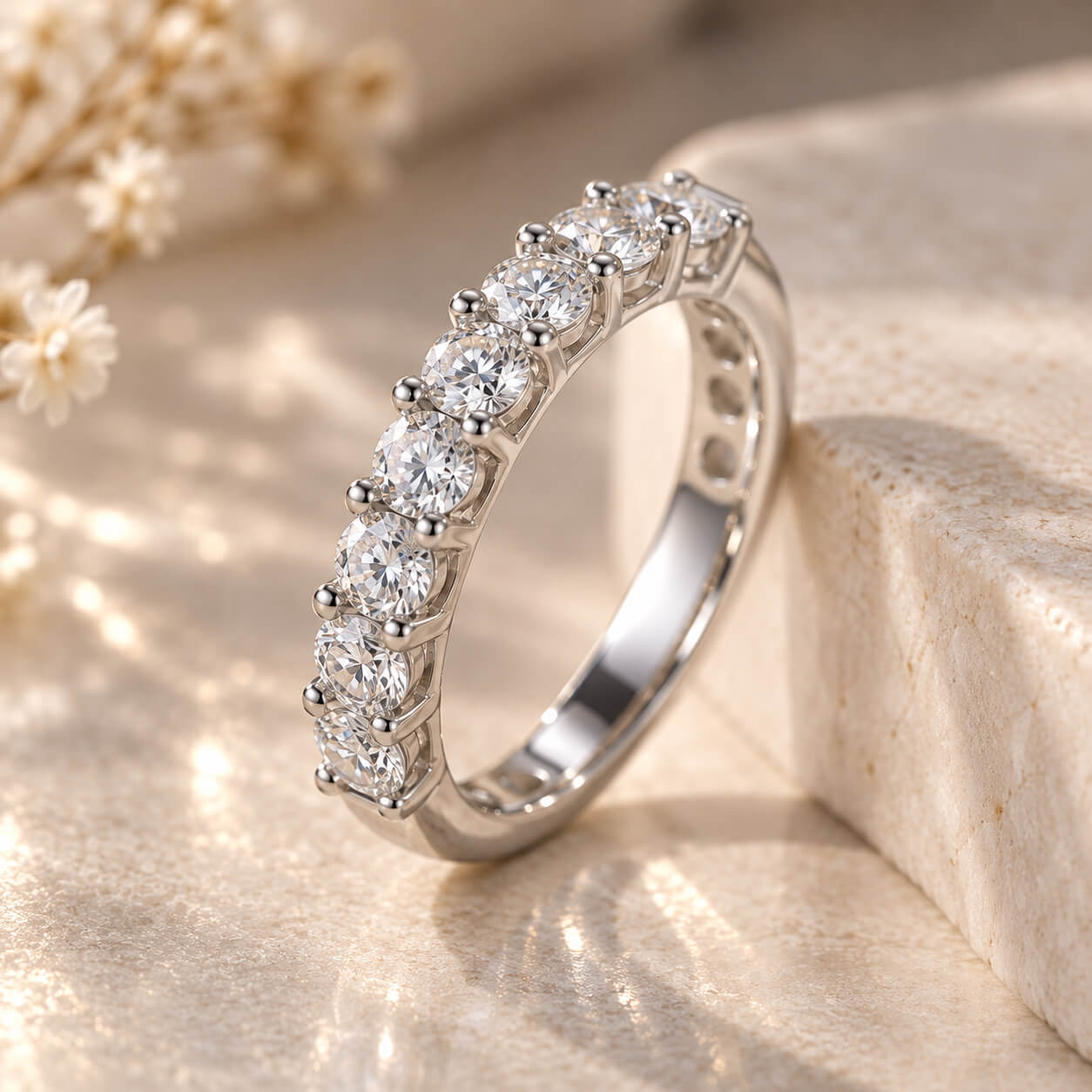 Round cut lab grown diamond anniversary wedding ring