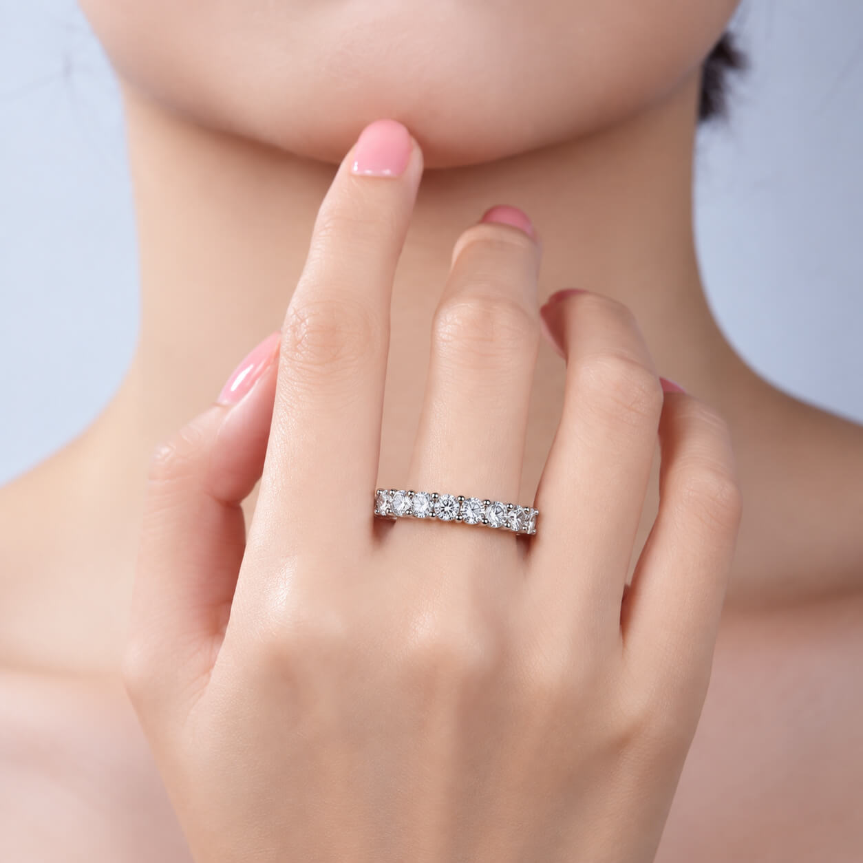 Round cut lab grown diamond anniversary wedding ring