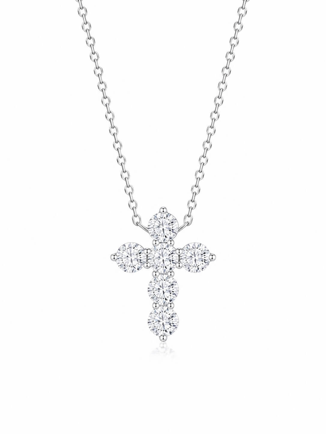 Round cut lab grown diamond cross pendant necklace