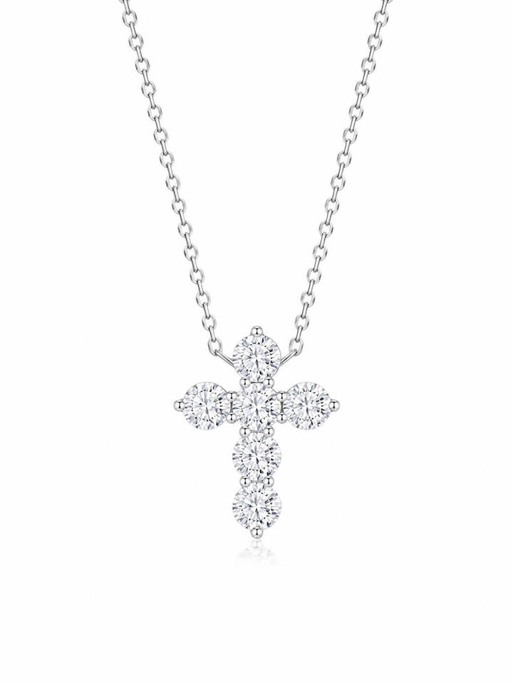 Round cut lab grown diamond cross pendant necklace