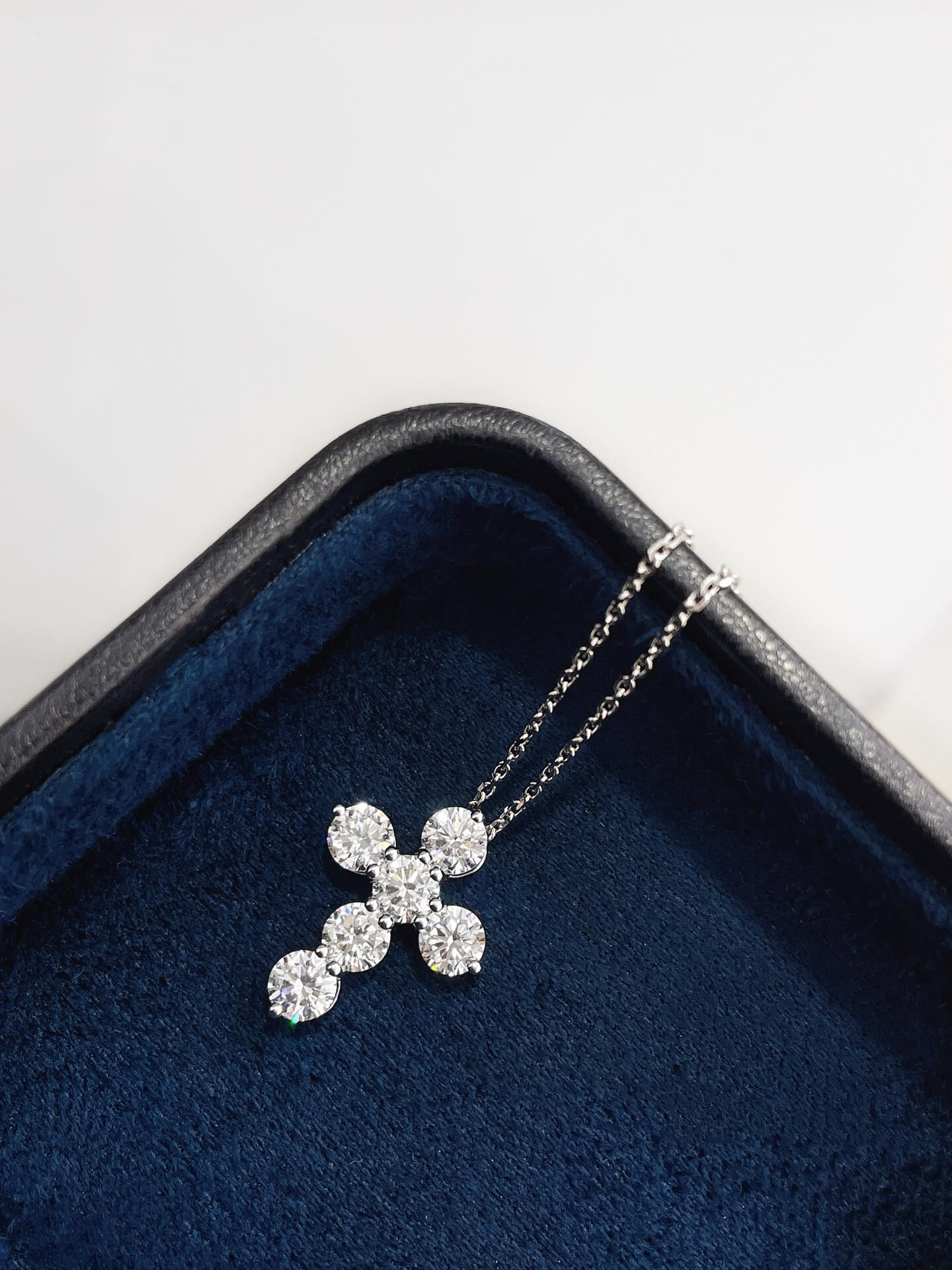 Round cut lab grown diamond cross pendant necklace