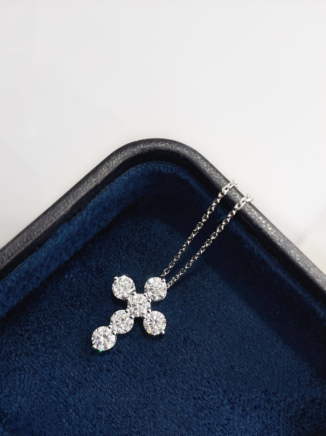 Round cut lab grown diamond cross pendant necklace