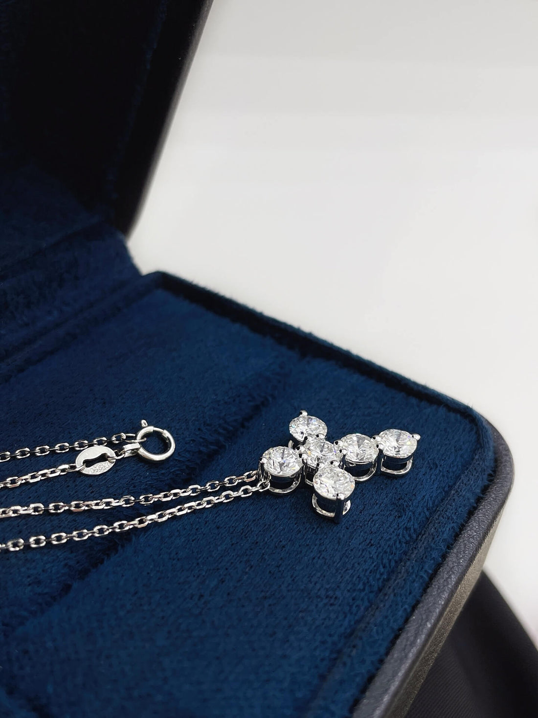 Round cut lab grown diamond cross pendant necklace
