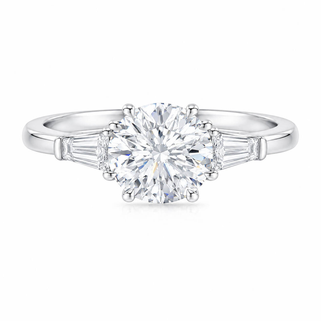 Round cut lab grown diamond three stones engagement ring