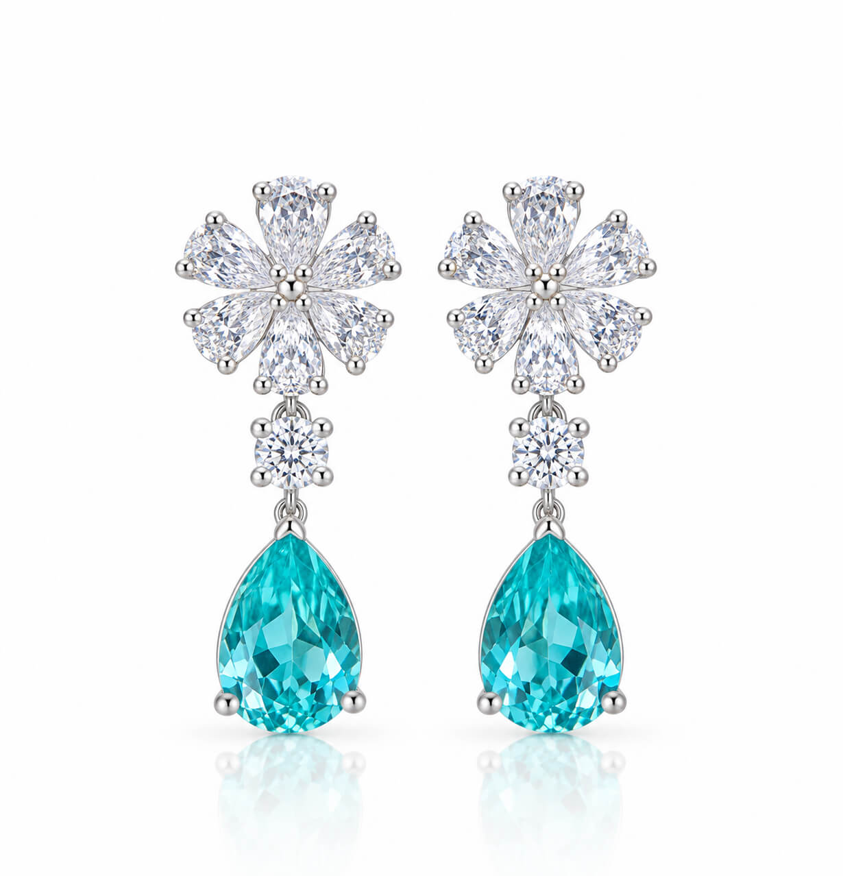 Snowflake design pear cut lab grown Paraiba earrings stud