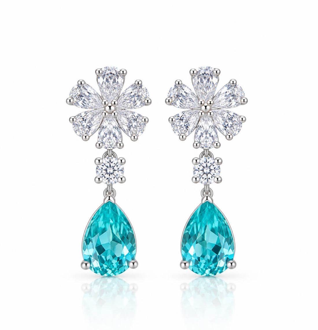 Snowflake design pear cut lab grown Paraiba earrings stud