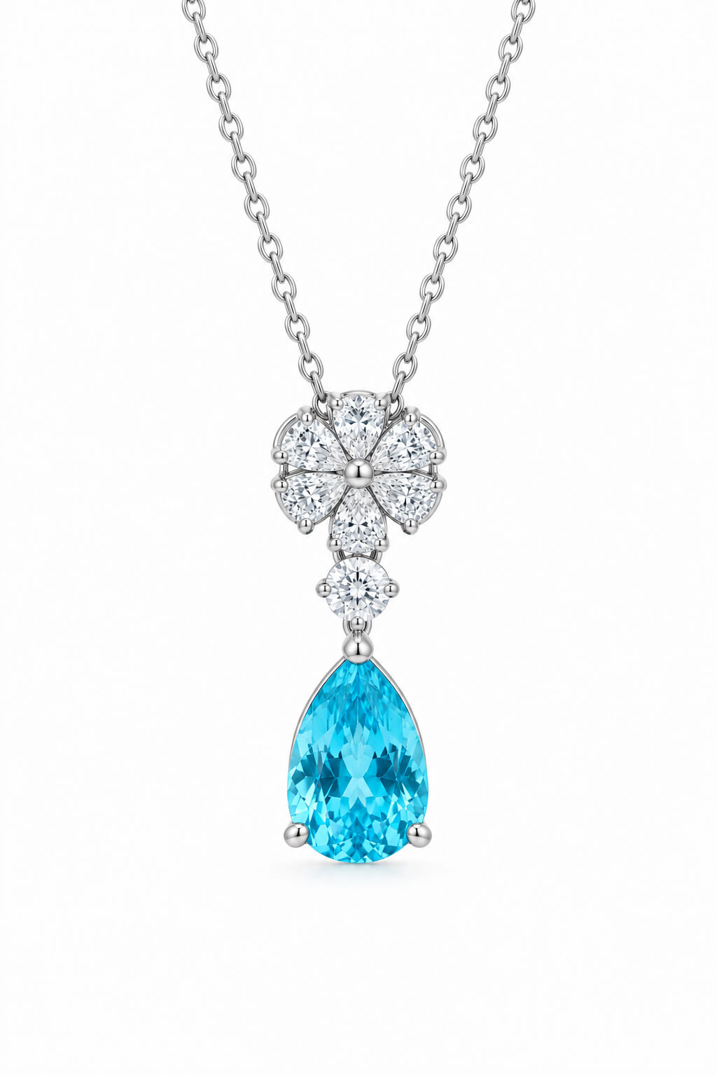 Snowflower design pear cut lab grown paraiba pendant necklace