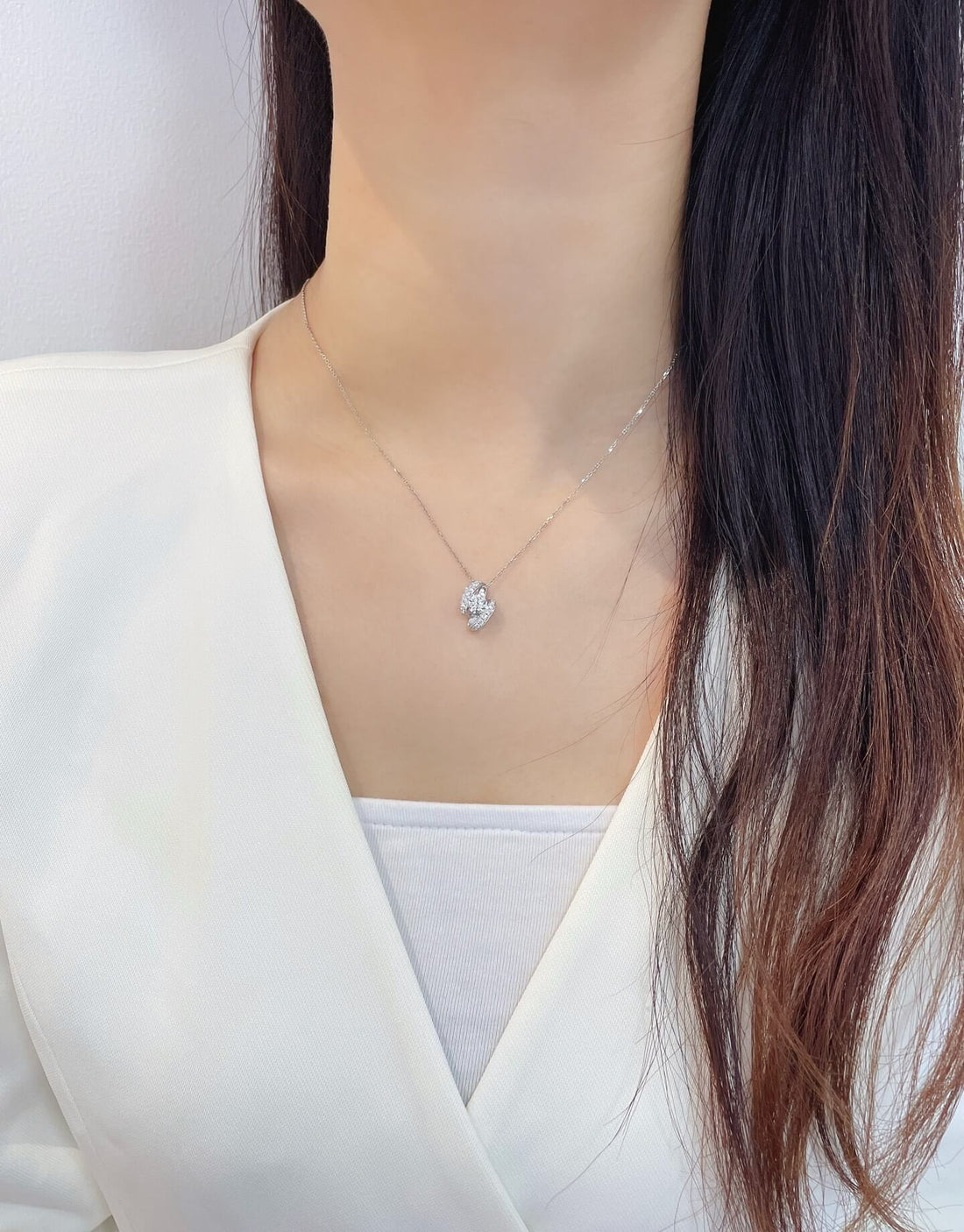 Staggered design round cut lab grown diamond necklace