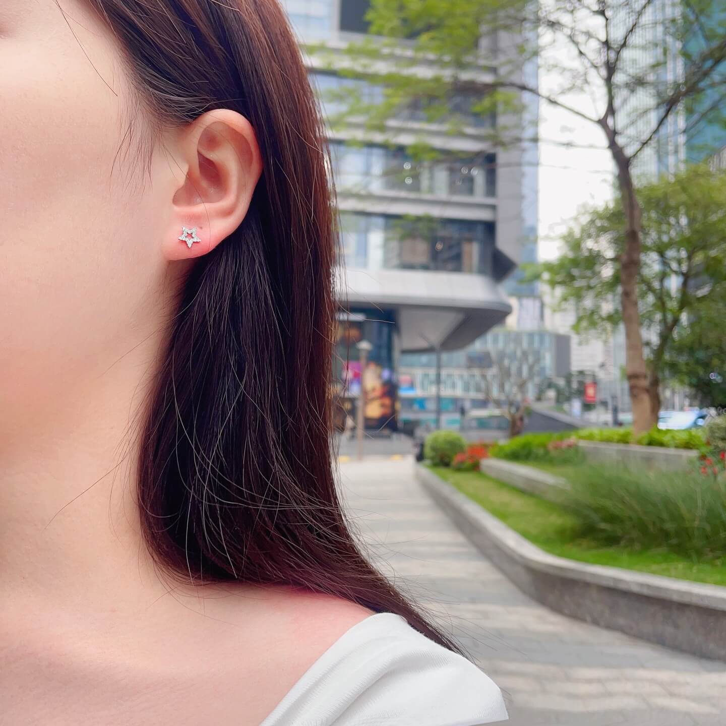 Star shaped lab grown diamond earrings stud