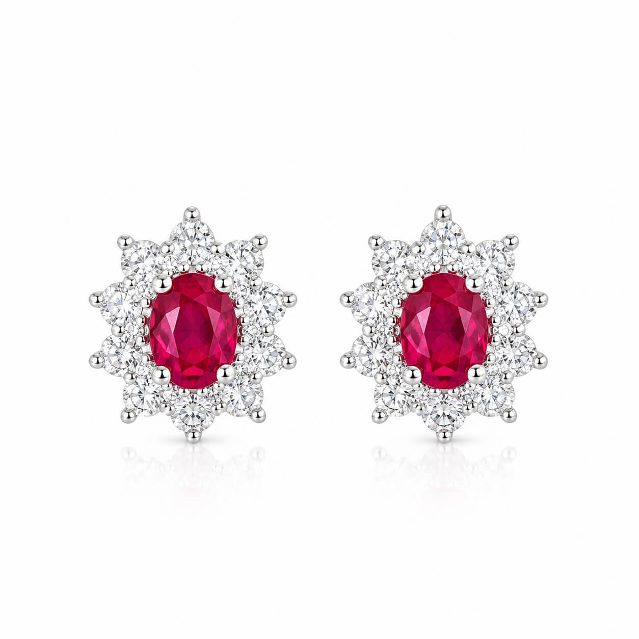 Sunflower design oval cut lab grown ruby earrings stud