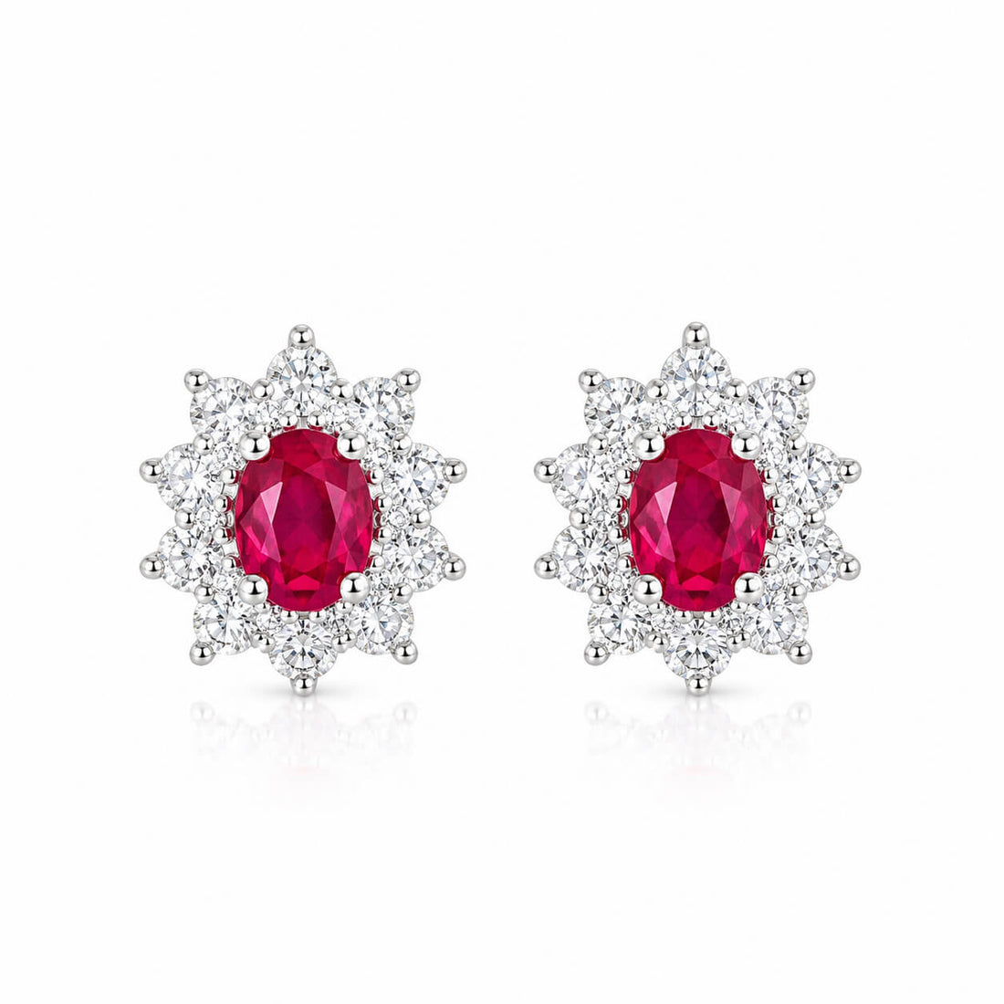 Sunflower design oval cut lab grown ruby earrings stud