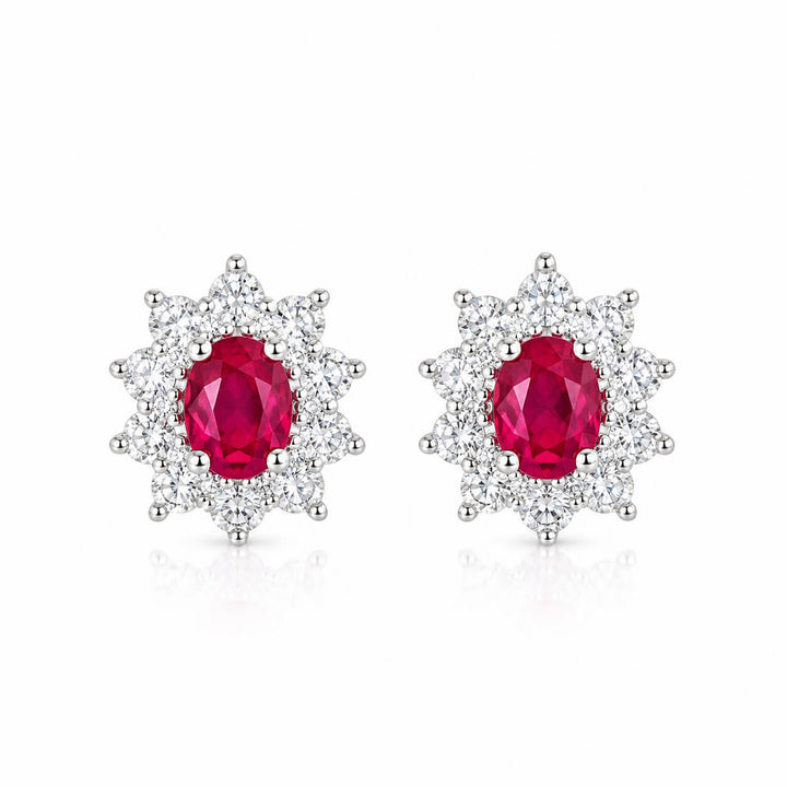 Sunflower design oval cut lab grown ruby earrings stud