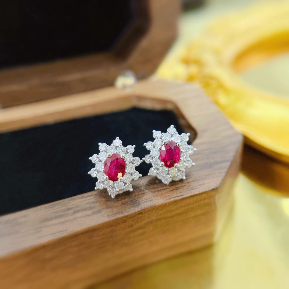 Sunflower design oval cut lab grown ruby earrings stud