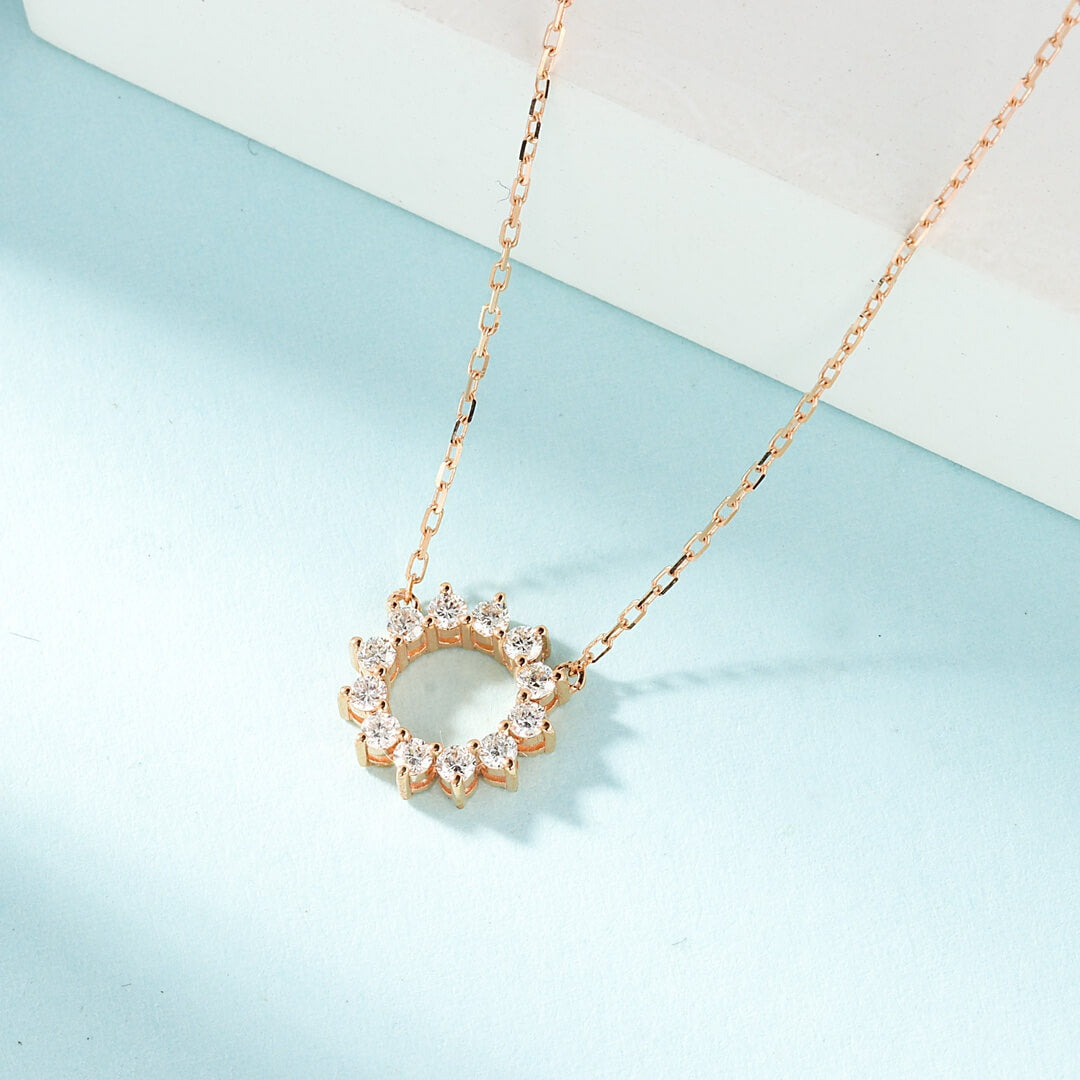 Sunflower wreath lab grown diamond pendant necklace