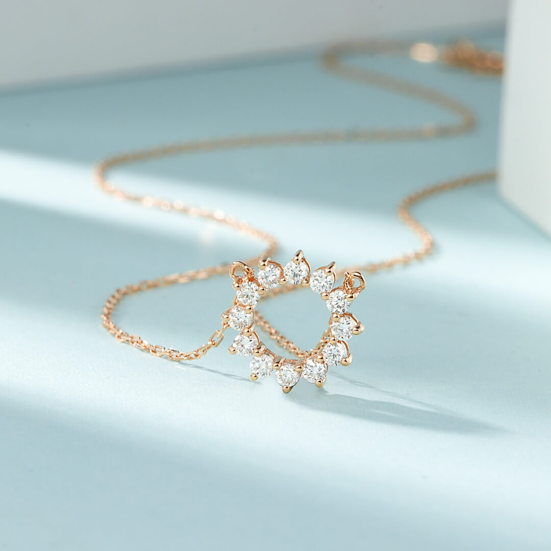 Sunflower wreath lab grown diamond pendant necklace