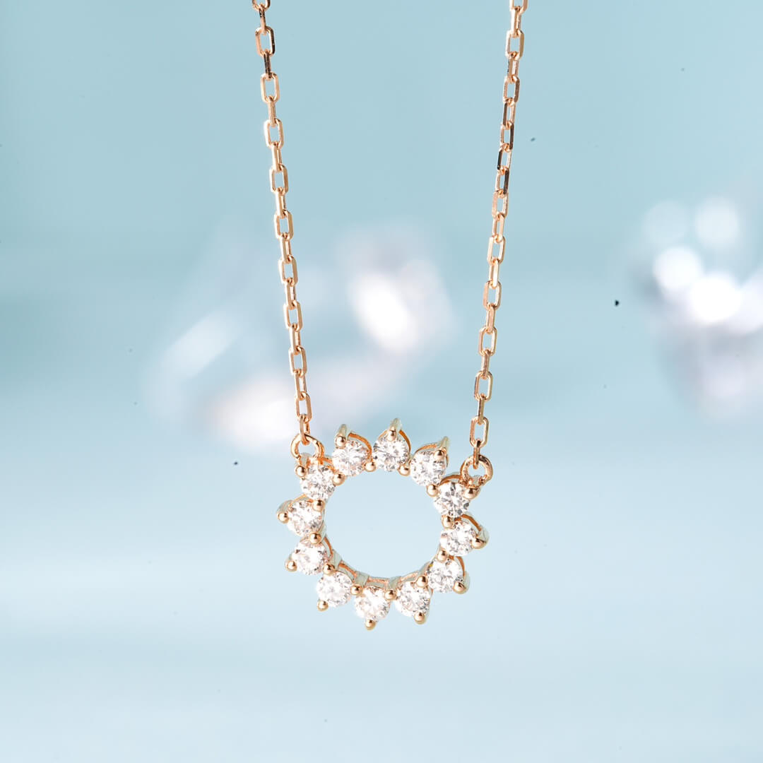 Sunflower wreath lab grown diamond pendant necklace