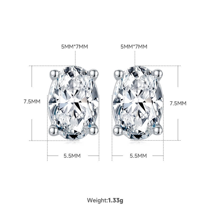 Oval cut solitaire Moissanite earrings stud