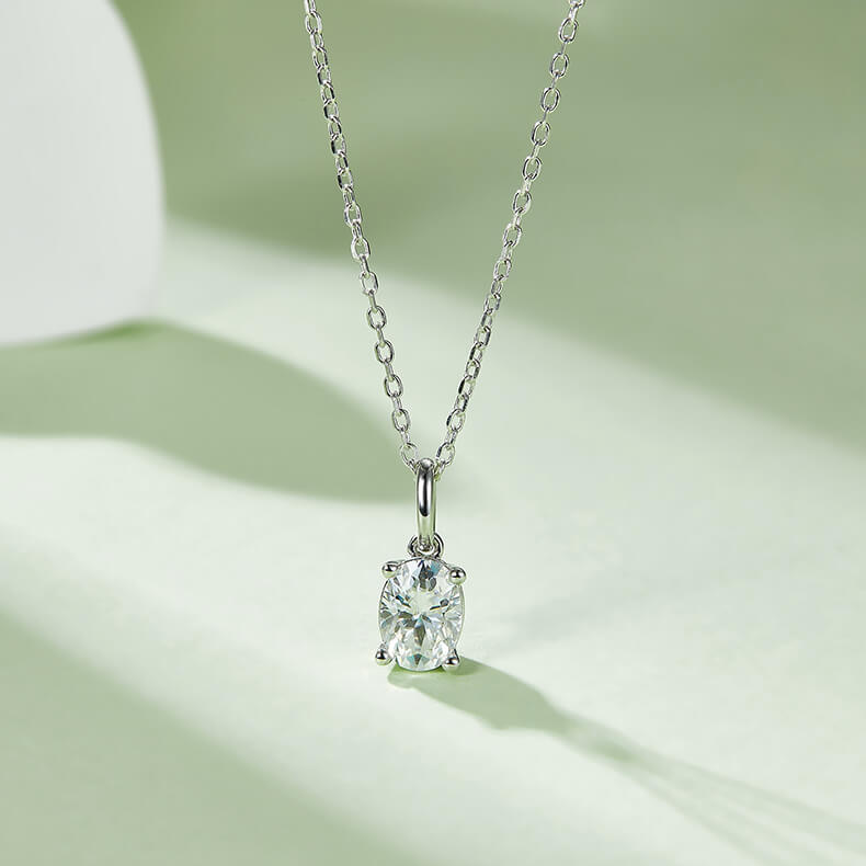 Oval cut solitaire Moissanite pendant necklace