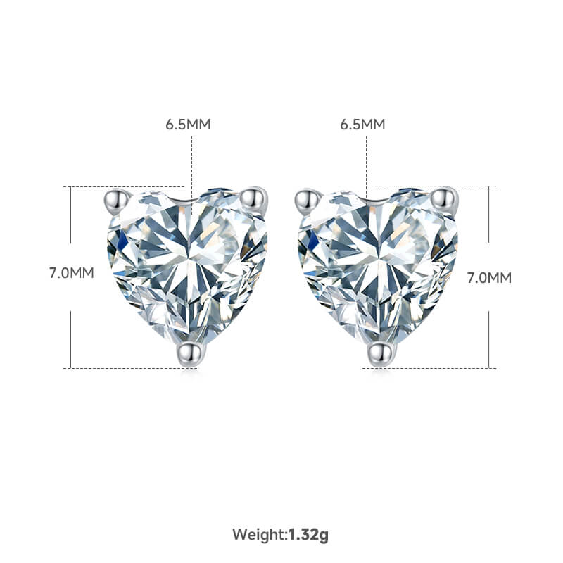 Heart cut solitaire Moissanite earrings stud