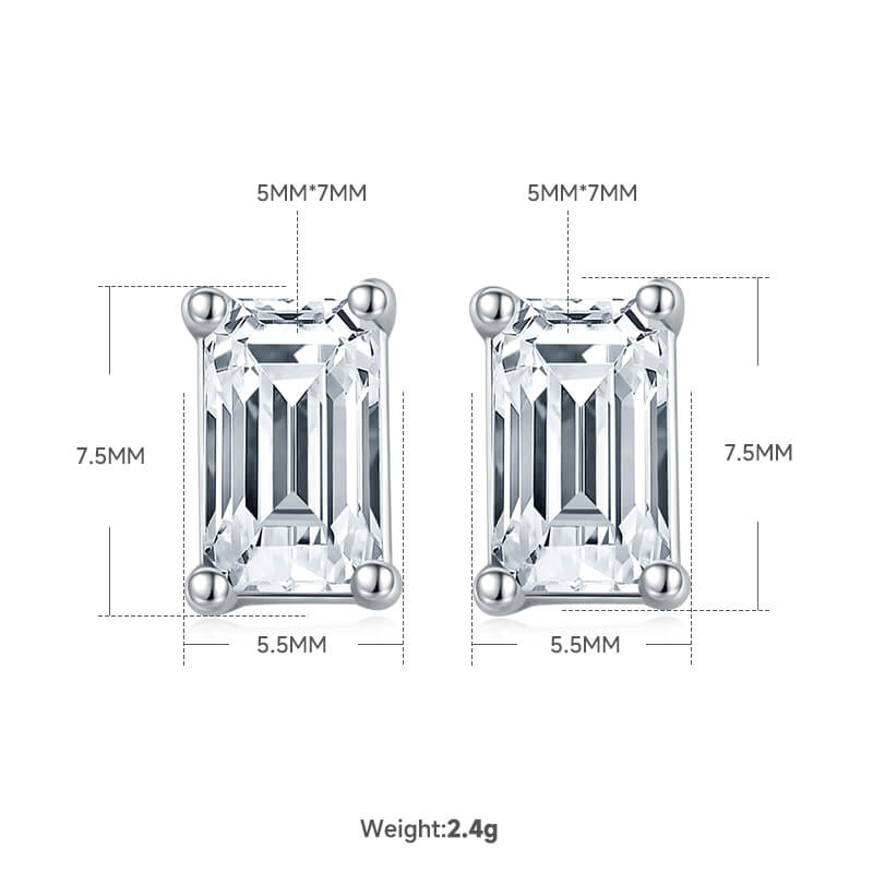 Emerald cut solitaire Moissanite earrings stud