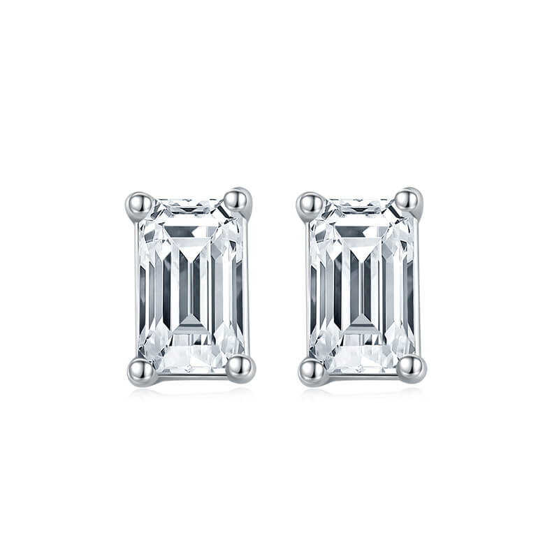 Emerald cut solitaire Moissanite earrings stud