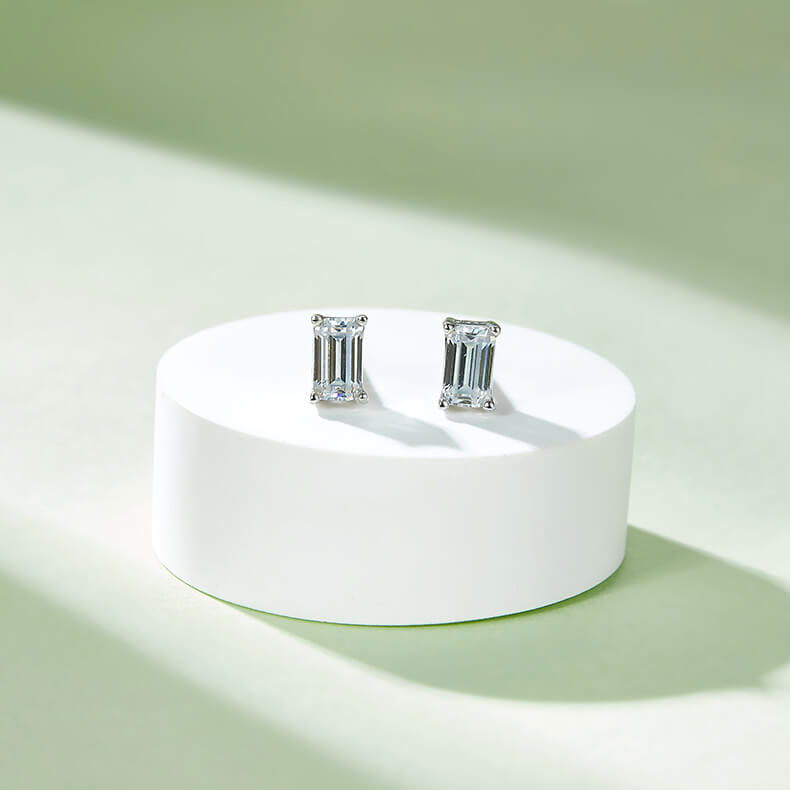 Emerald cut solitaire Moissanite earrings stud