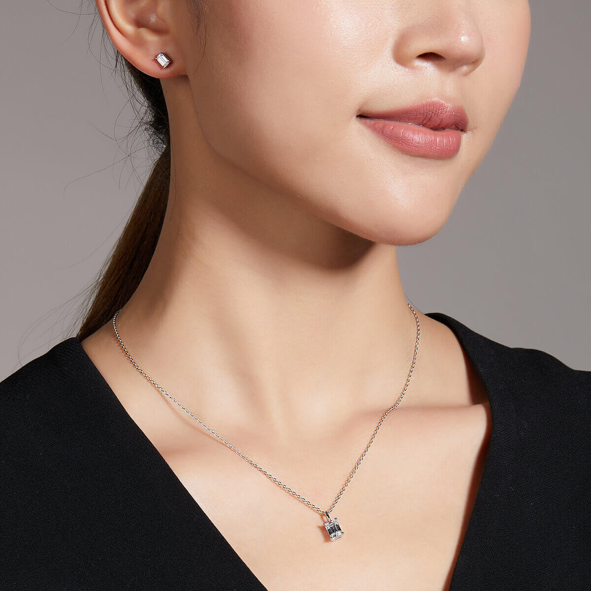 Emerald cut solitaire Moissanite earrings stud