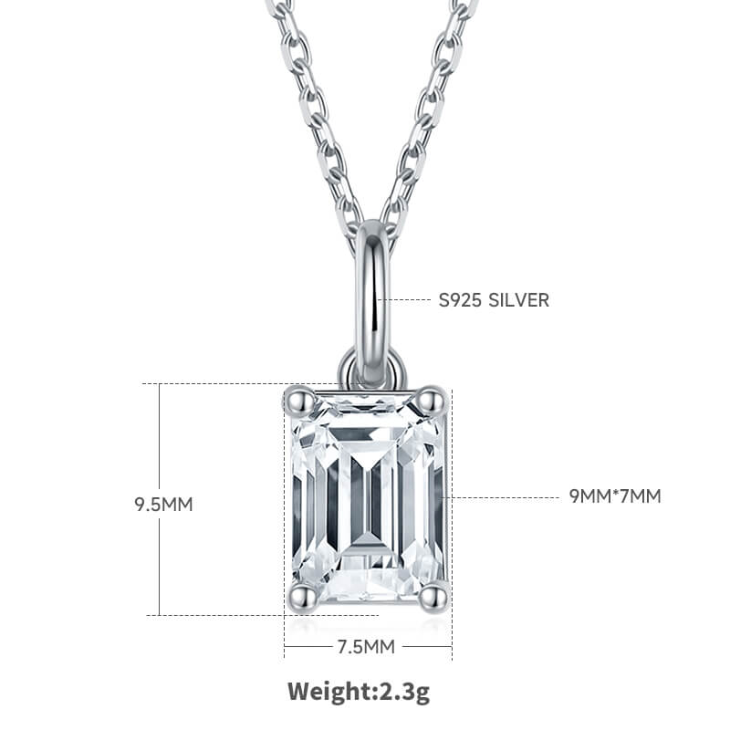 Emerald cut solitaire Moissanite pendant necklace