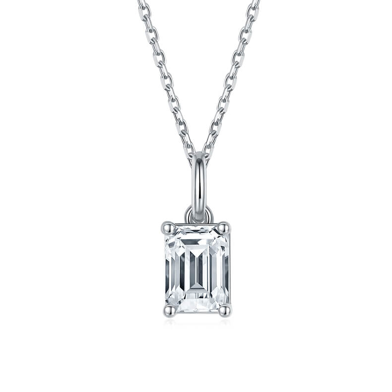 Emerald cut solitaire Moissanite pendant necklace