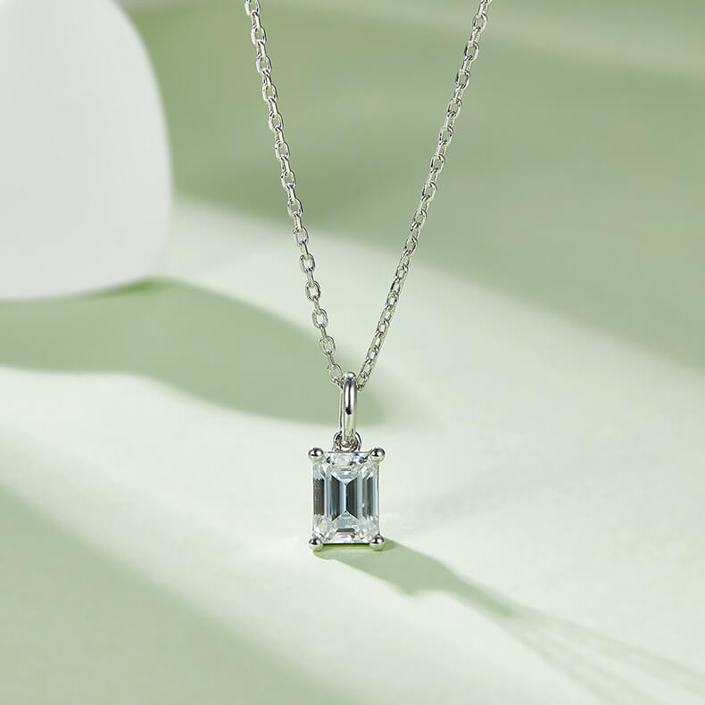 Emerald cut solitaire Moissanite pendant necklace