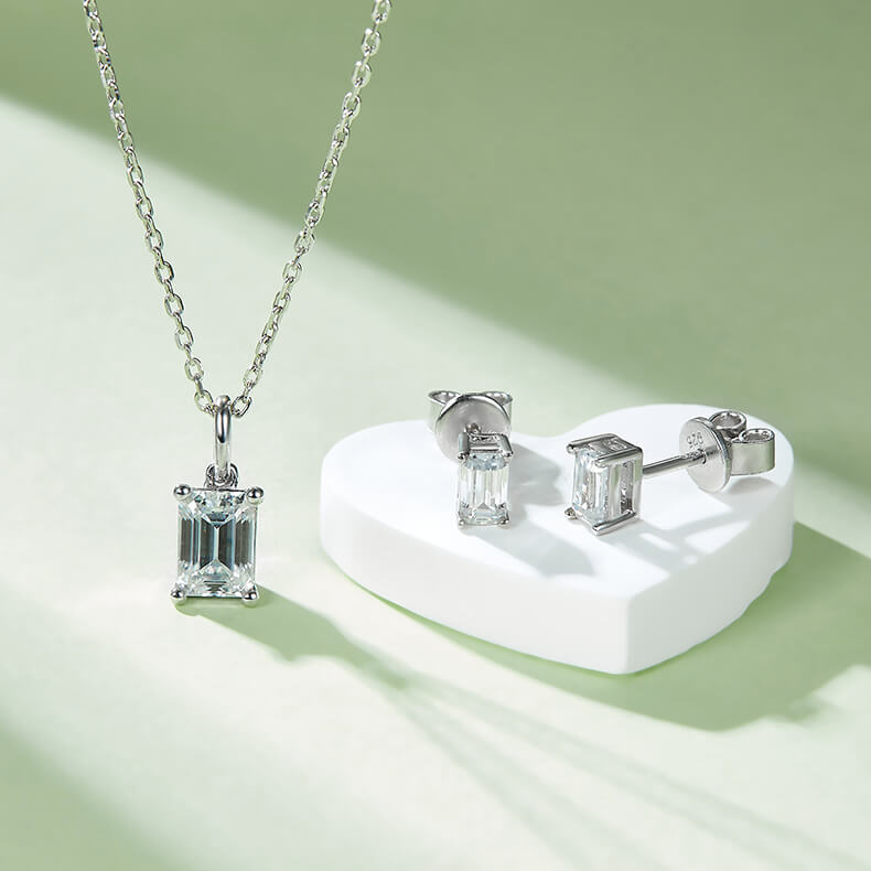 Emerald cut solitaire Moissanite pendant necklace
