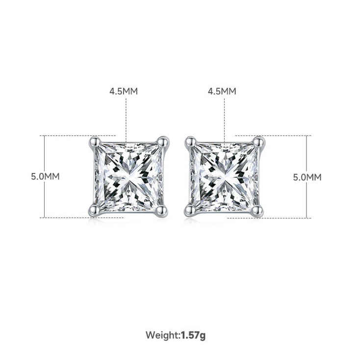 Princess cut solitaire Moissanite earrings stud