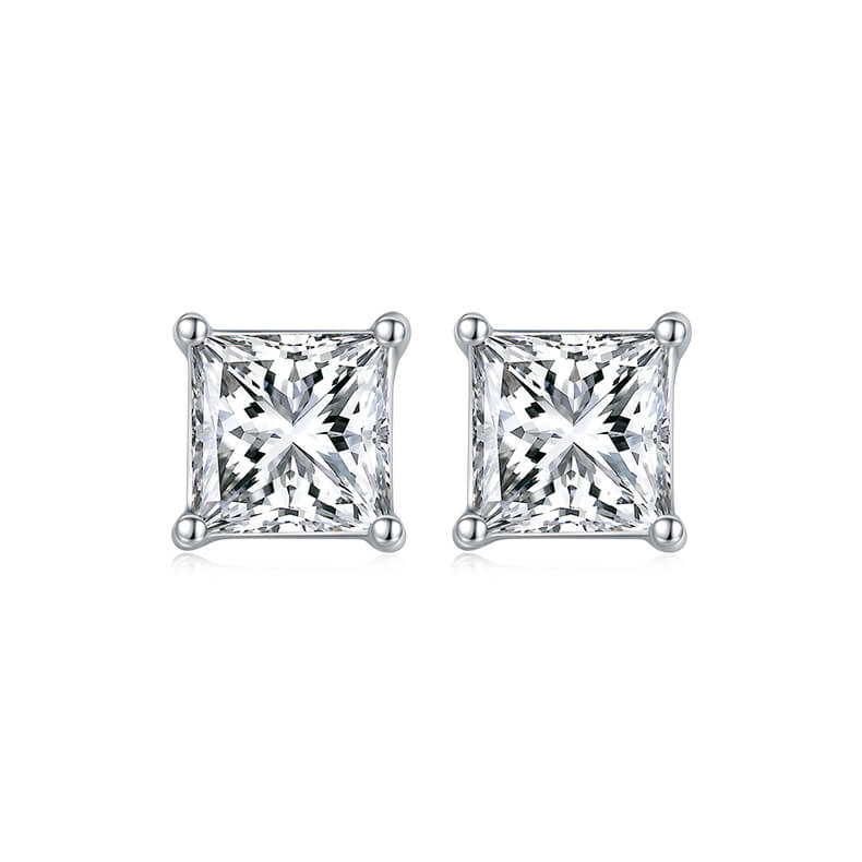 Princess cut solitaire Moissanite earrings stud