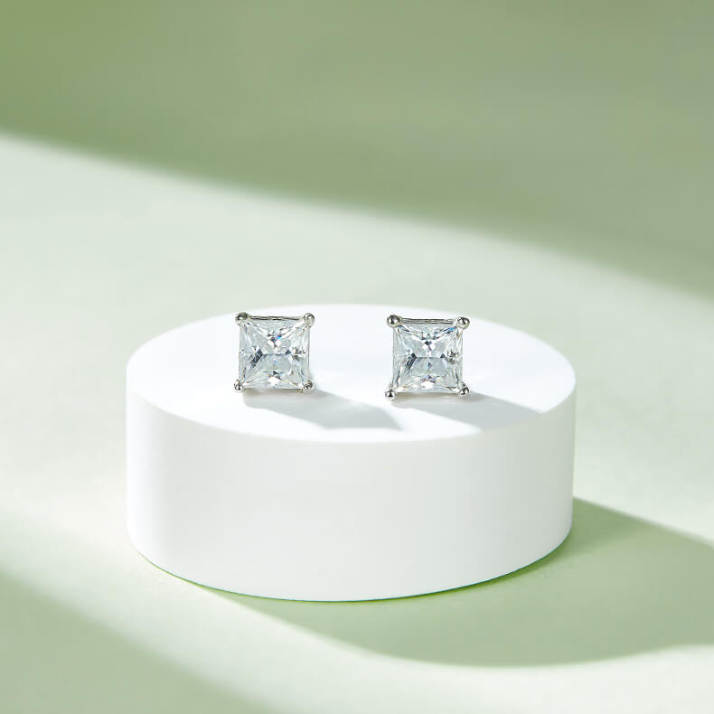Princess cut solitaire Moissanite earrings stud