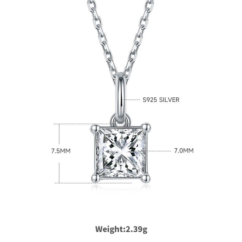 Princess cut solitaire Moissanite pendant necklace